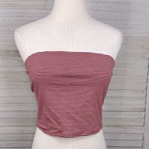 HEARTS & HIPS Stretchy Red & White Striped Tube Top-Large